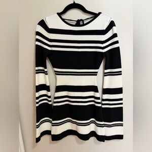 Black and White Striped Knit Dress/Coverup